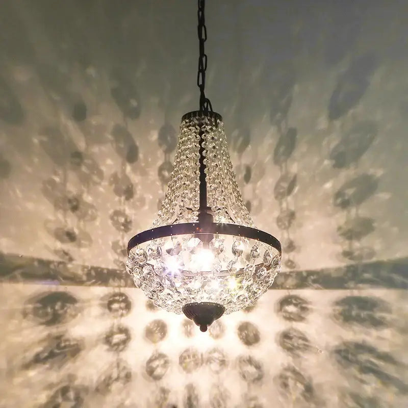 Black metal crystal chandelier pendant – dining room cascading light