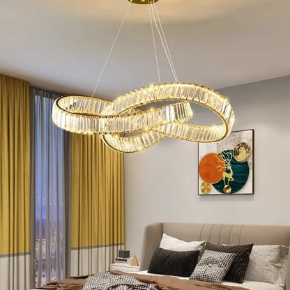 Modern gold infinity crystal chandelier pendant lamp dining room