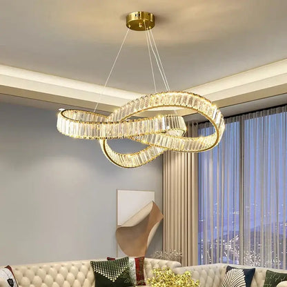 Modern gold infinity crystal chandelier pendant lamp dining room