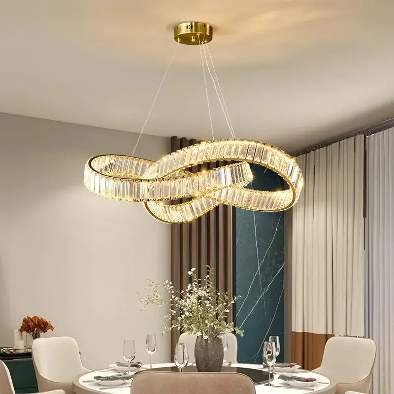 Modern gold infinity crystal chandelier pendant lamp dining room