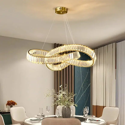 Modern gold infinity crystal chandelier pendant lamp dining room