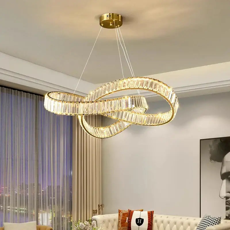 Modern gold infinity crystal chandelier pendant lamp dining room