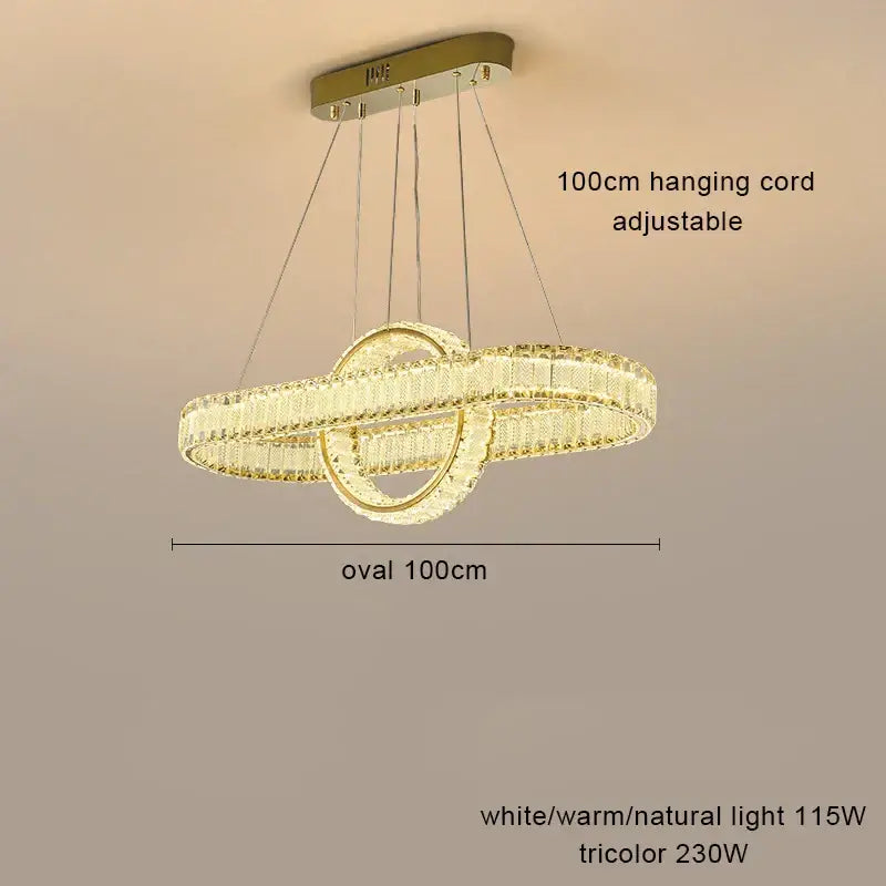 Modern gold interlocking ring crystal chandelier living room