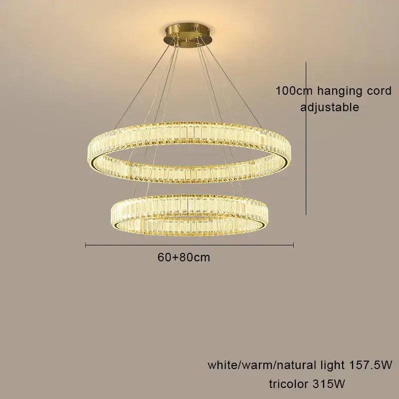 Modern gold interlocking ring crystal chandelier living room