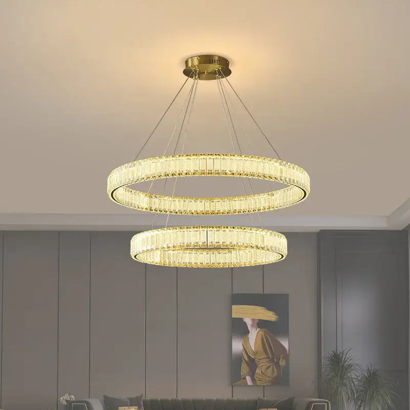 Modern gold interlocking ring crystal chandelier living room