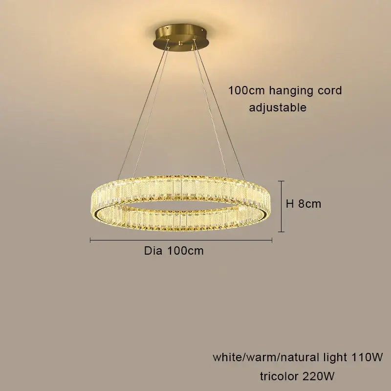 Modern gold interlocking ring crystal chandelier living room