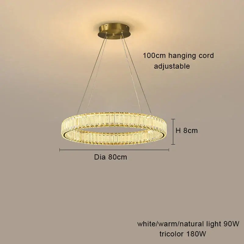 Modern gold interlocking ring crystal chandelier living room