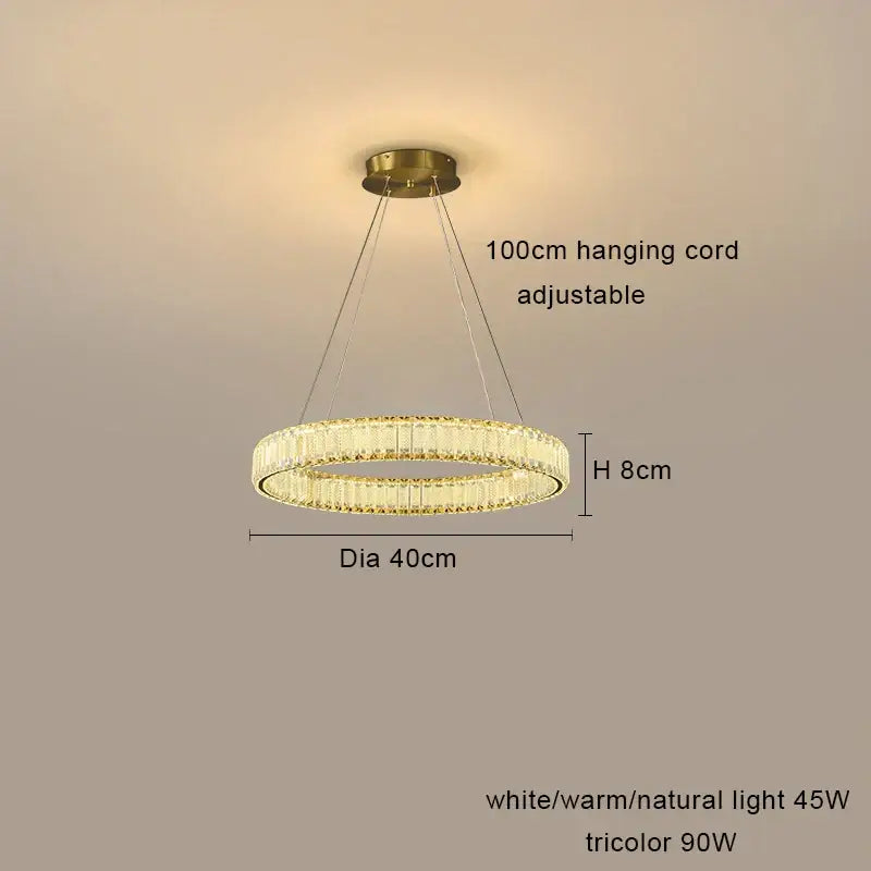 Modern gold interlocking ring crystal chandelier living room