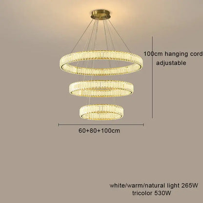 Modern gold interlocking ring crystal chandelier living room