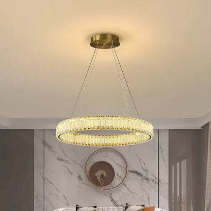 Modern gold interlocking ring crystal chandelier living room