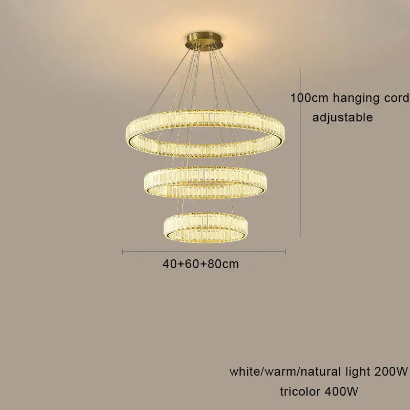 Modern gold interlocking ring crystal chandelier living room