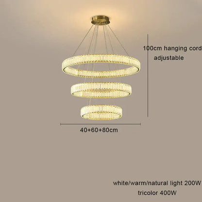 Modern gold interlocking ring crystal chandelier living room