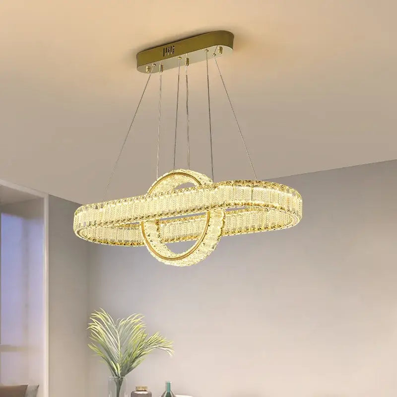 Modern gold interlocking ring crystal chandelier living room