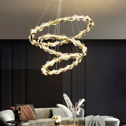 Modern gold spiral crystal chandelier pendant light dining room