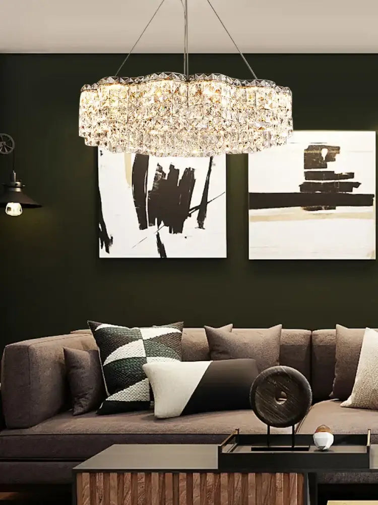 Modern circular crystal chandelier pendant light for dining room