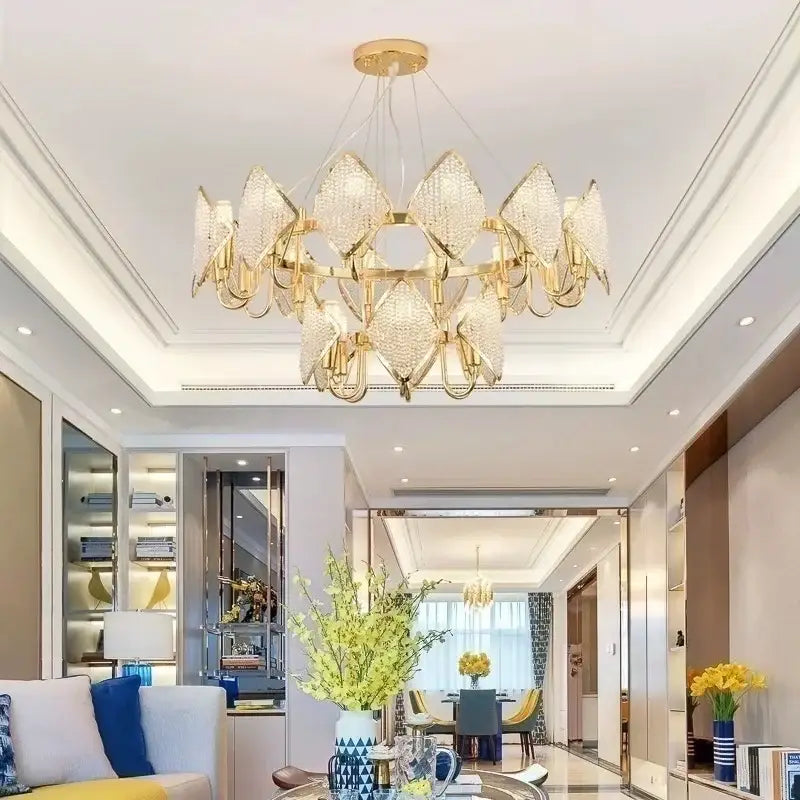 Modern gold crystal chandelier pendant light living room decor