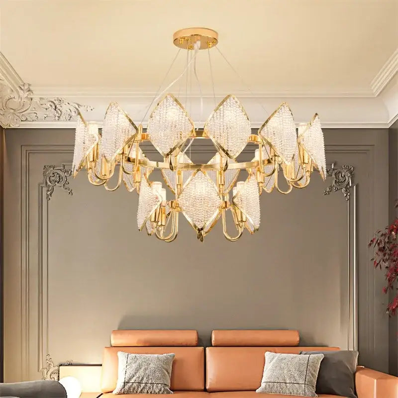 Modern gold crystal chandelier pendant light living room decor