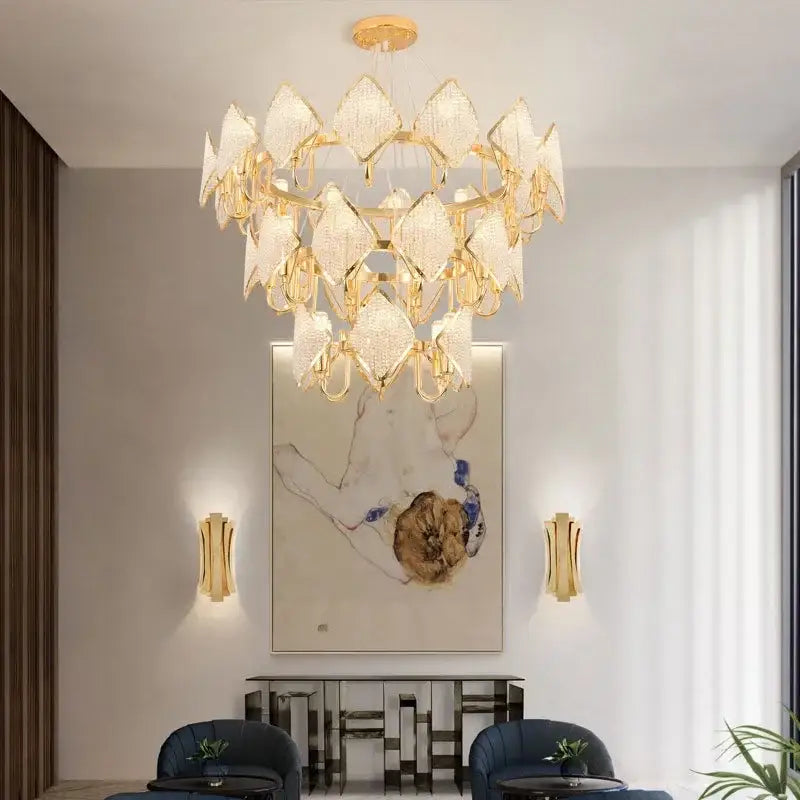 Modern gold crystal chandelier pendant light living room decor