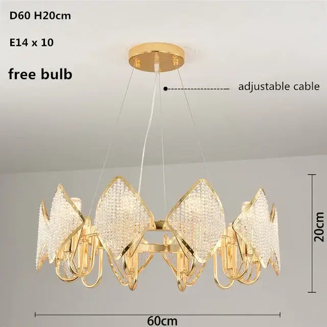Modern gold crystal chandelier pendant light living room decor