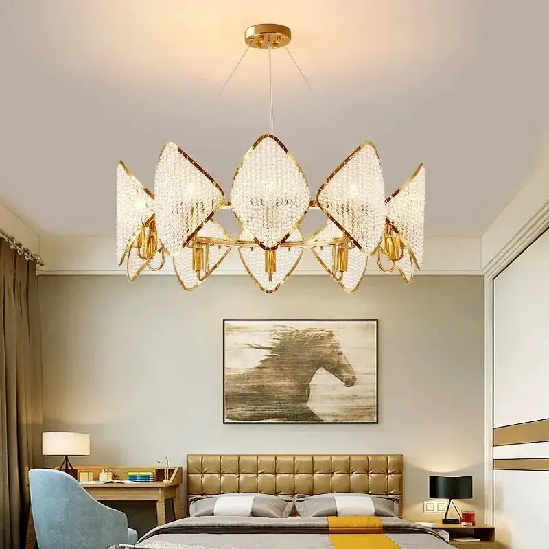 Modern gold crystal chandelier pendant light living room decor