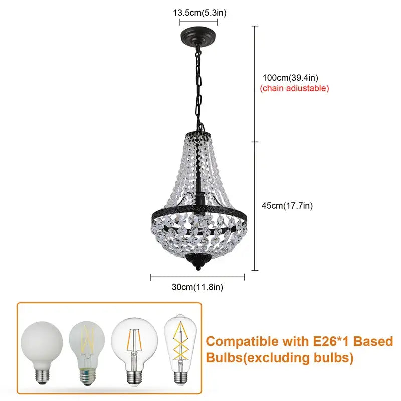 Modern black crystal chandelier dining room wrought iron light