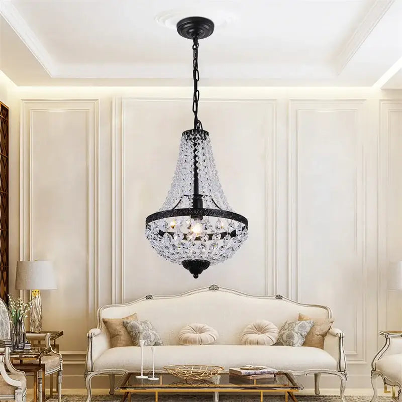 Modern black crystal chandelier dining room wrought iron light