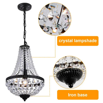 Modern black crystal chandelier dining room wrought iron light
