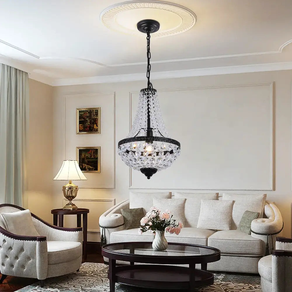 Modern black crystal chandelier dining room wrought iron light
