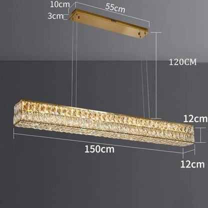 Modern gold rectangular crystal chandelier pendant light dining room