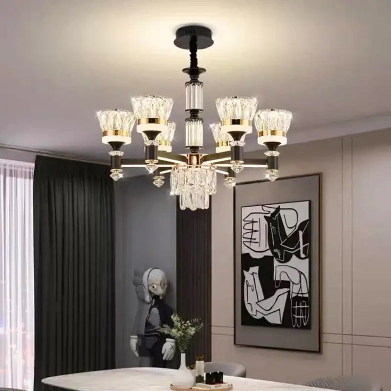 Luxury gold multi tiered crystal chandelier pendant light dining room
