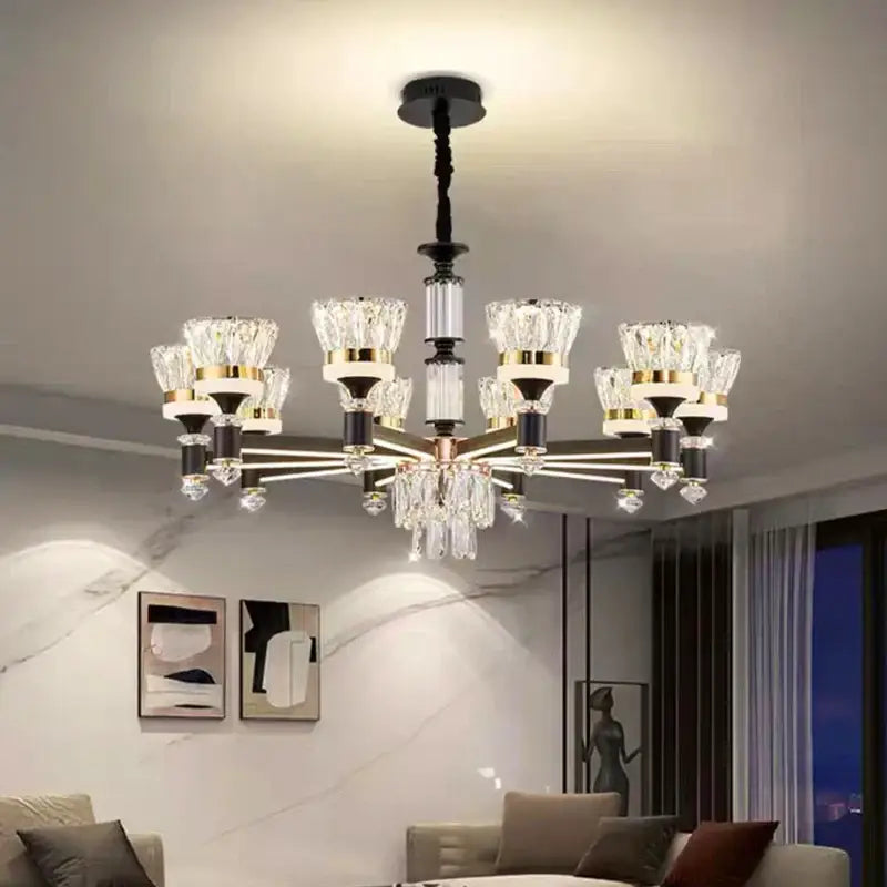 Luxury gold multi tiered crystal chandelier pendant light dining room