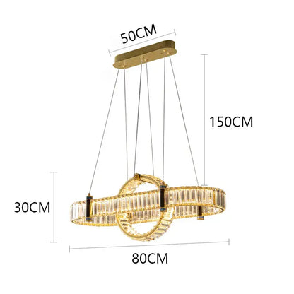 Modern golden interlocking ring crystal chandelier pendant light dining room