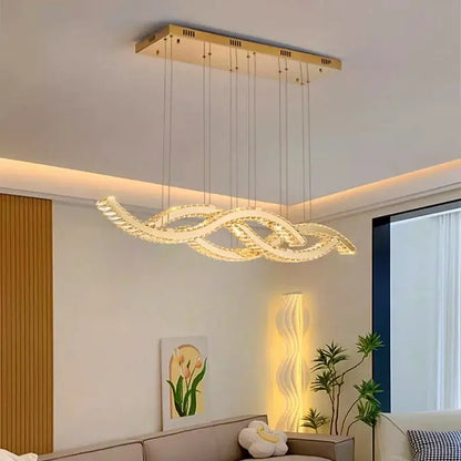 Modern gold rectangular crystal chandelier pendant light dining room