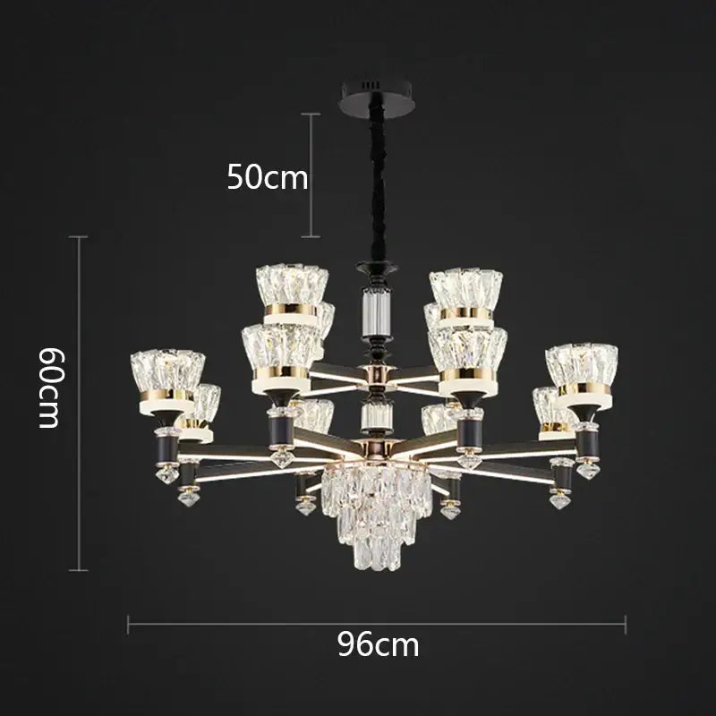 Luxury gold multi tiered crystal chandelier pendant light dining room