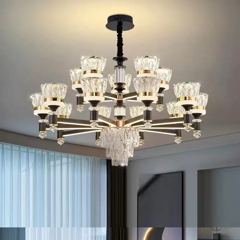 Luxury gold multi tiered crystal chandelier pendant light dining room