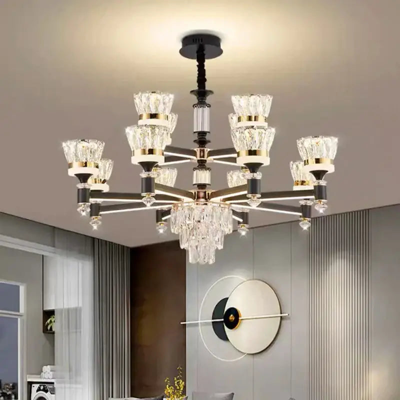 Luxury gold multi tiered crystal chandelier pendant light dining room