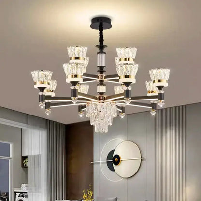 Luxury gold multi tiered crystal chandelier pendant light dining room