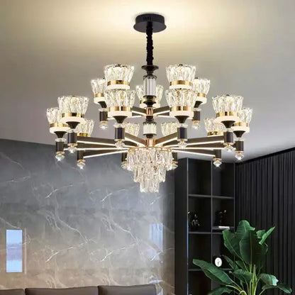 Luxury gold multi tiered crystal chandelier pendant light dining room