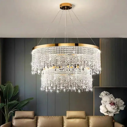 Luxury gold circular crystal chandelier pendant light for dining room