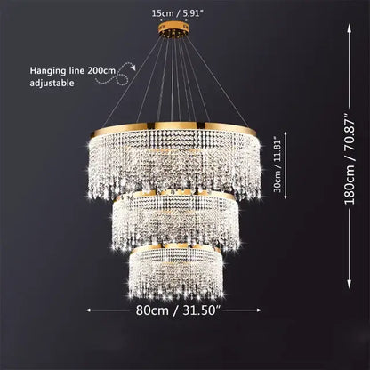 Luxury gold circular crystal chandelier pendant light for dining room