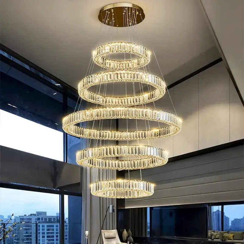Spiral gold crystal chandelier pendant light for living room