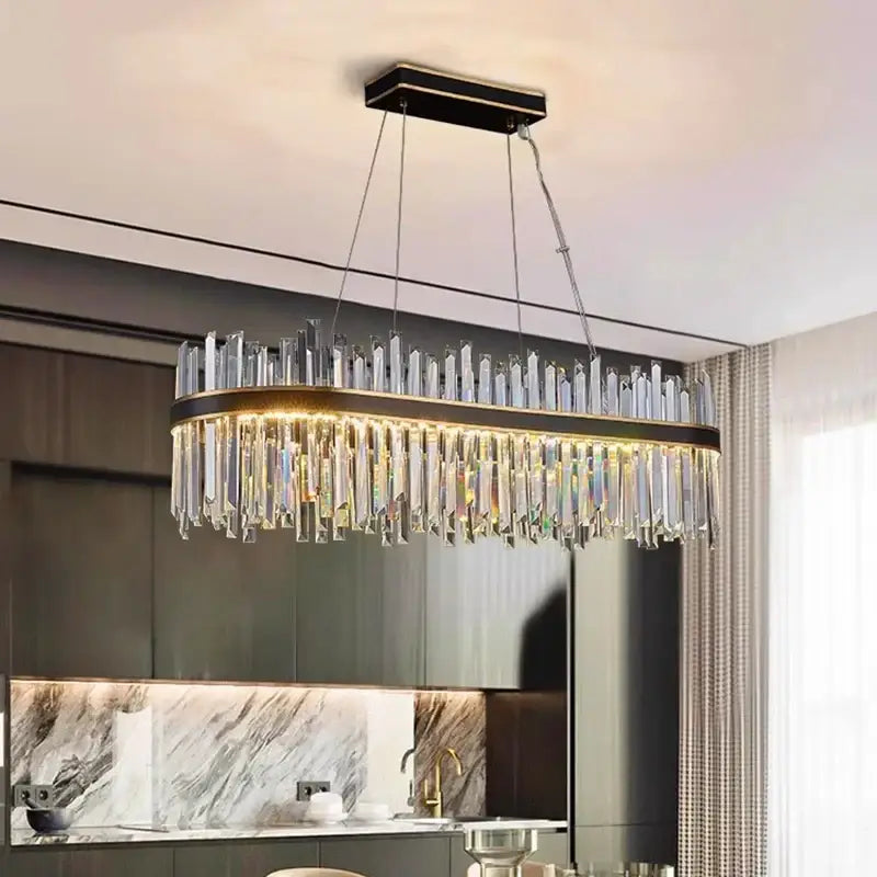 Modern rectangular black crystal chandelier pendant light living room