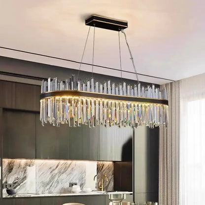 Modern rectangular black crystal chandelier pendant light living room