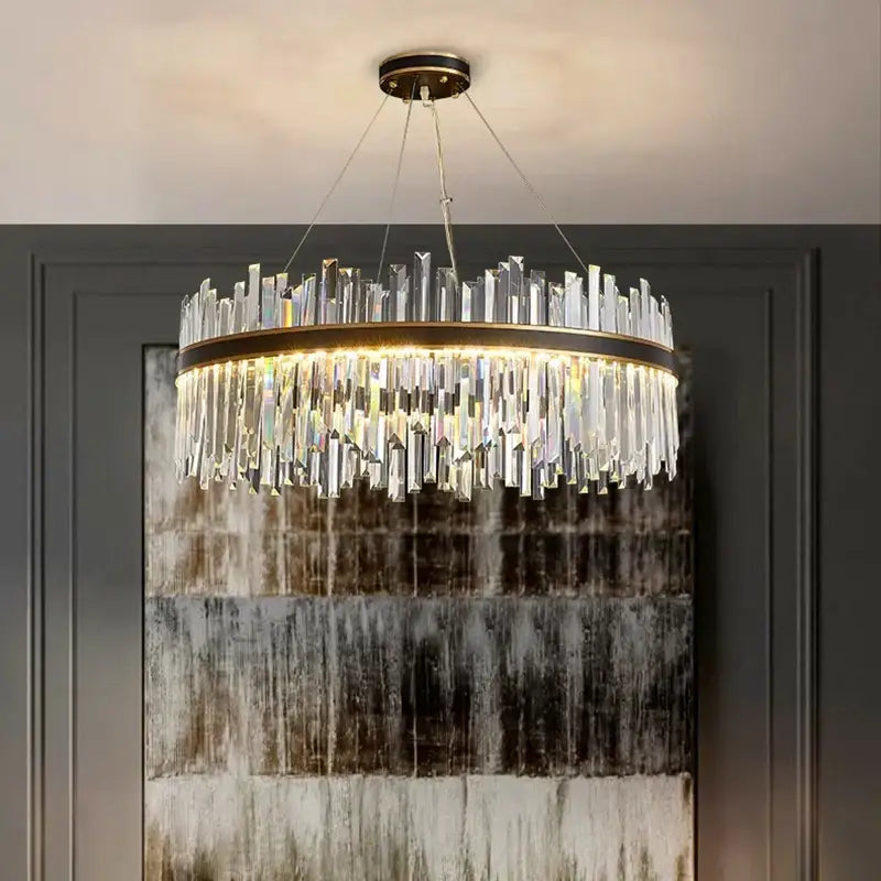 Modern rectangular black crystal chandelier pendant light living room