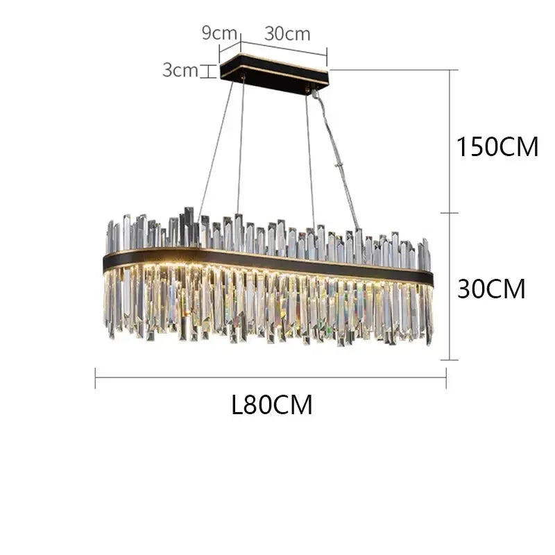 Modern rectangular black crystal chandelier pendant light living room