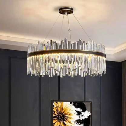 Modern rectangular black crystal chandelier pendant light living room