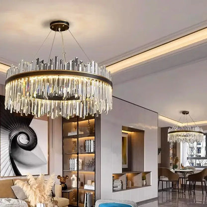 Modern rectangular black crystal chandelier pendant light living room