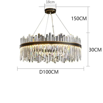 Modern rectangular black crystal chandelier pendant light living room