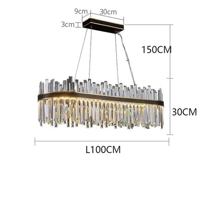 Modern rectangular black crystal chandelier pendant light living room