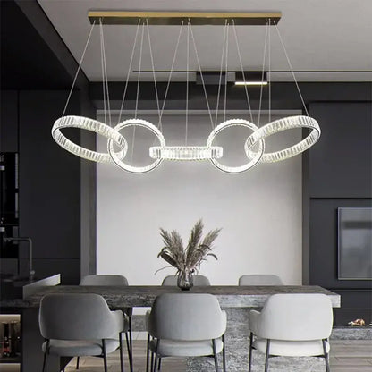 Modern gold interlocking ring crystal chandelier pendant light dining room